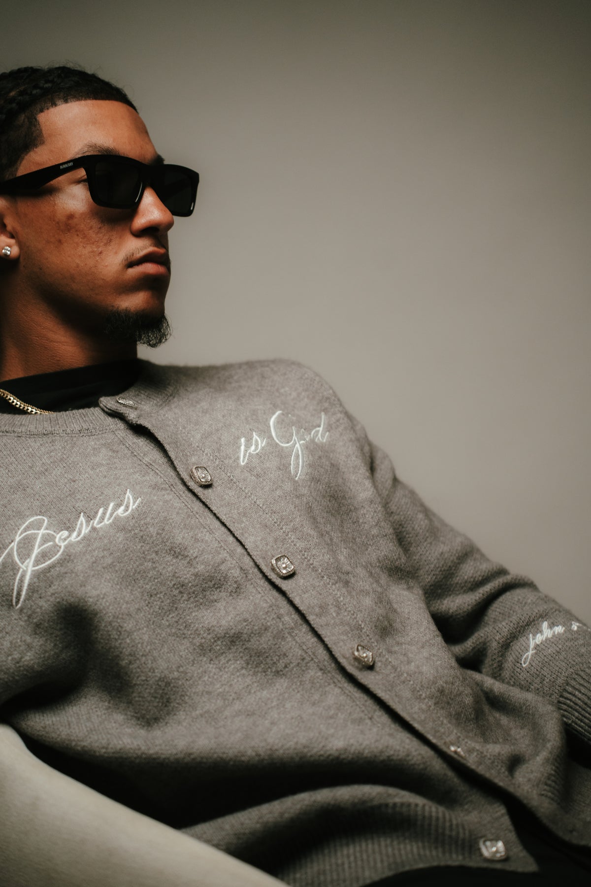 JESUS IS GOD GREY CARDIGAN